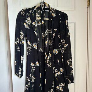 reformation black and daisy floral collared long sleeve mini dress